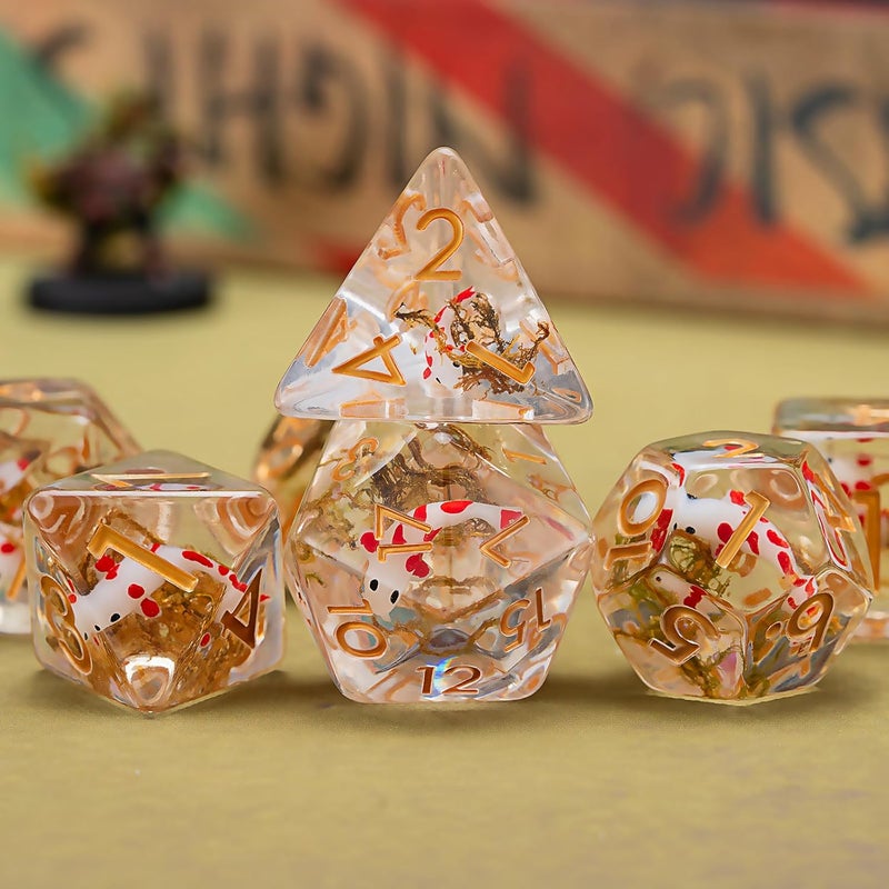 weyano DND Fish Dice Set, Resin Cute Polyhedral Dice for Dungeons and Dragons, RPG, MTG D&D 7-DIE (D4, D6, D8, D10, D12, D20, D%) - Image 4